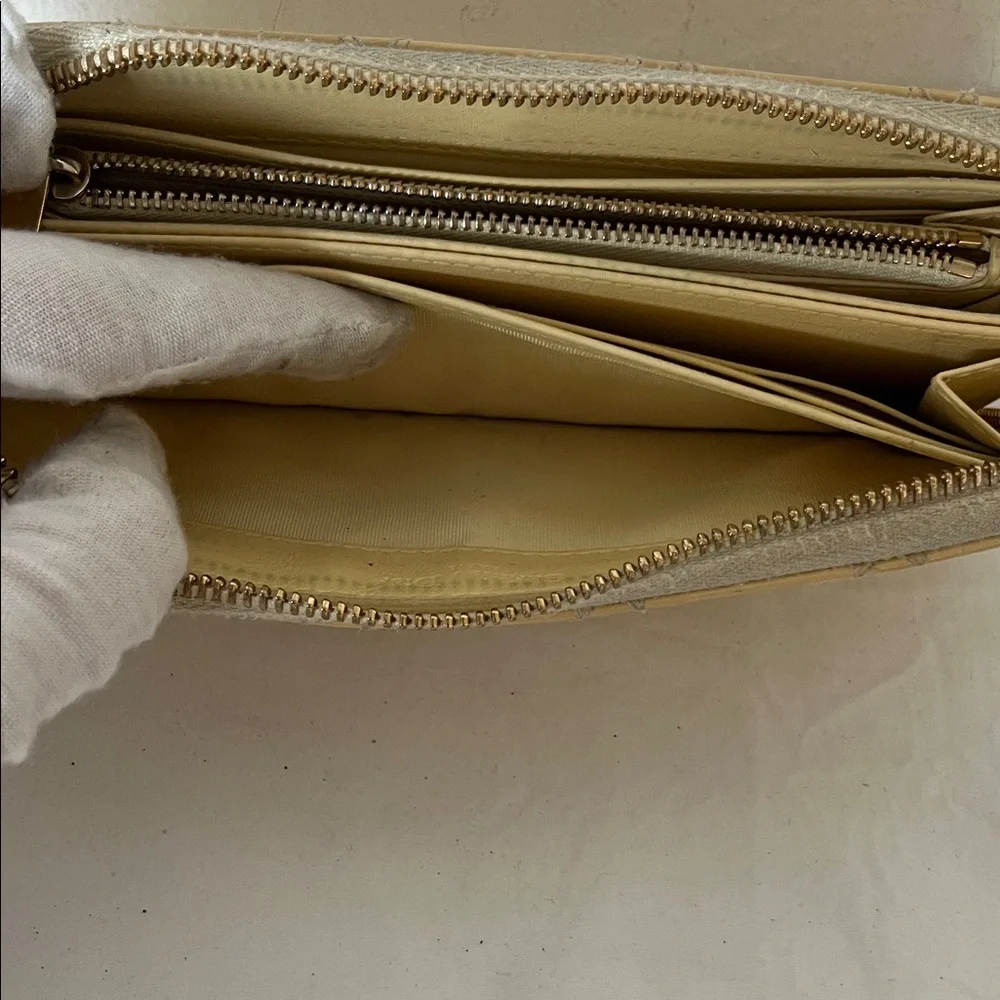 Lady Dior Patent Leather Zip-Around Wallet in Yellow